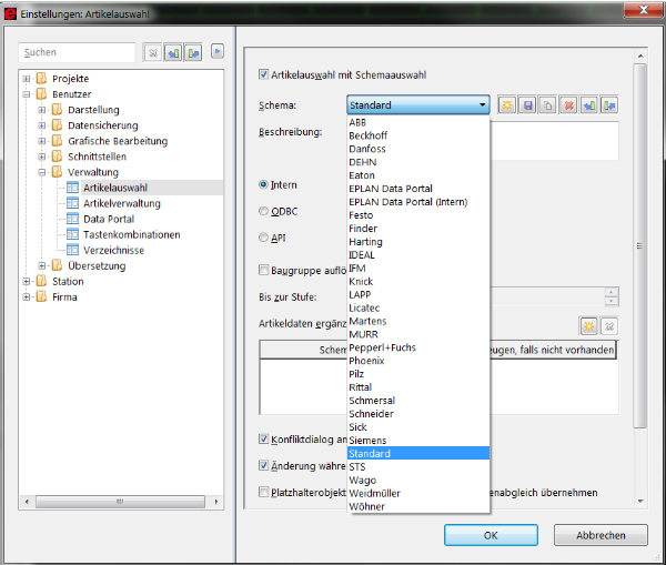 Artikelauswahl in EPLAN P8 mit dem Schema STS